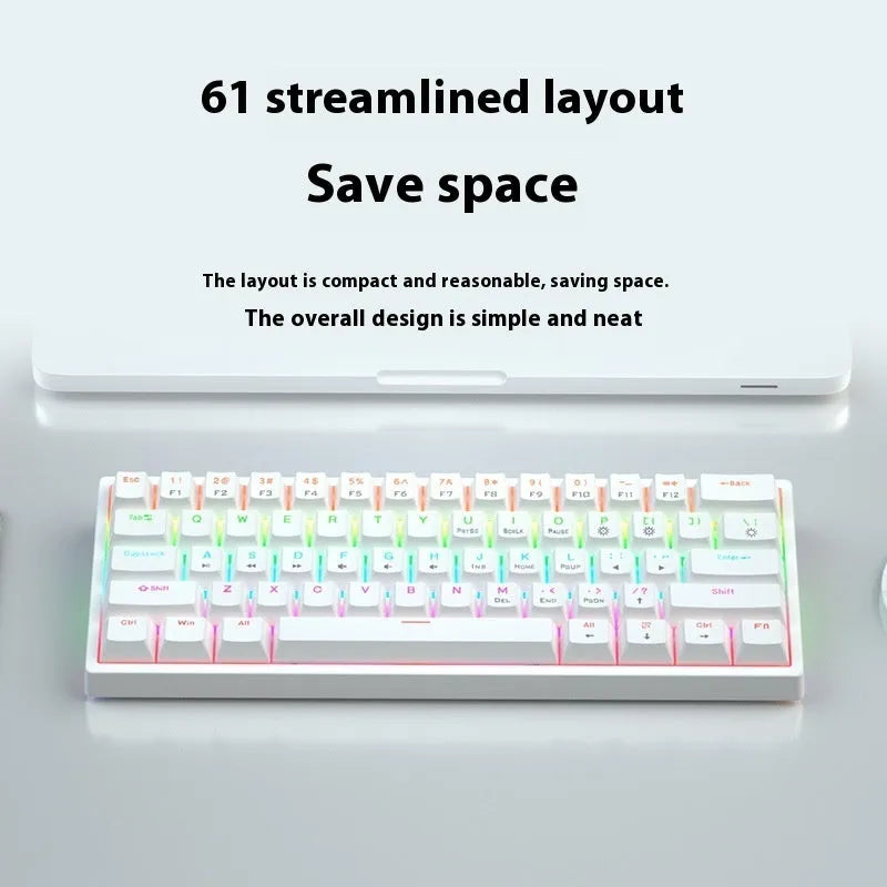 Bluish black 61-key mechanical keyboard with hot-swappable switches and two-tone keycaps