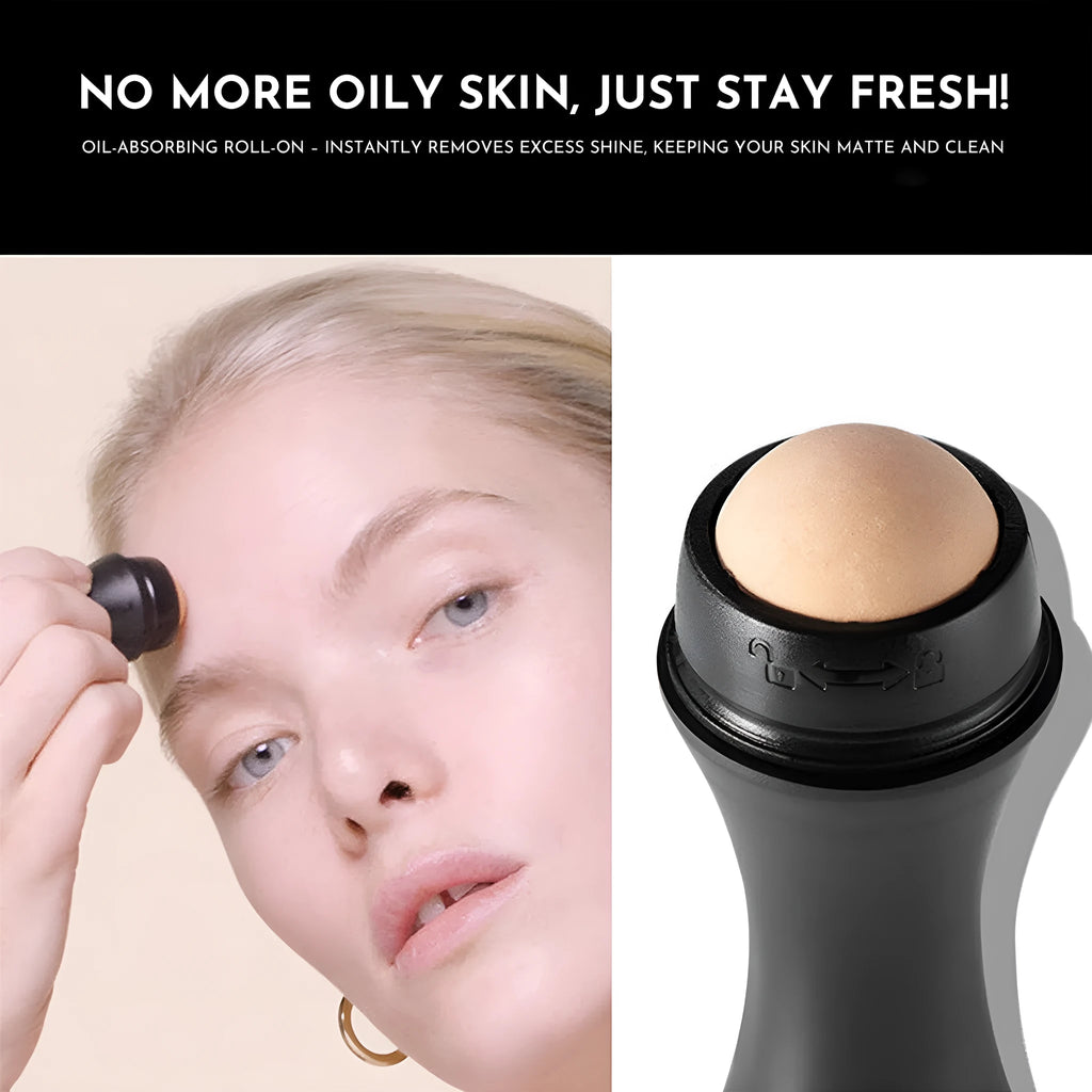 Volcanic portable roller for oily skin control in black, green, pink or white colours