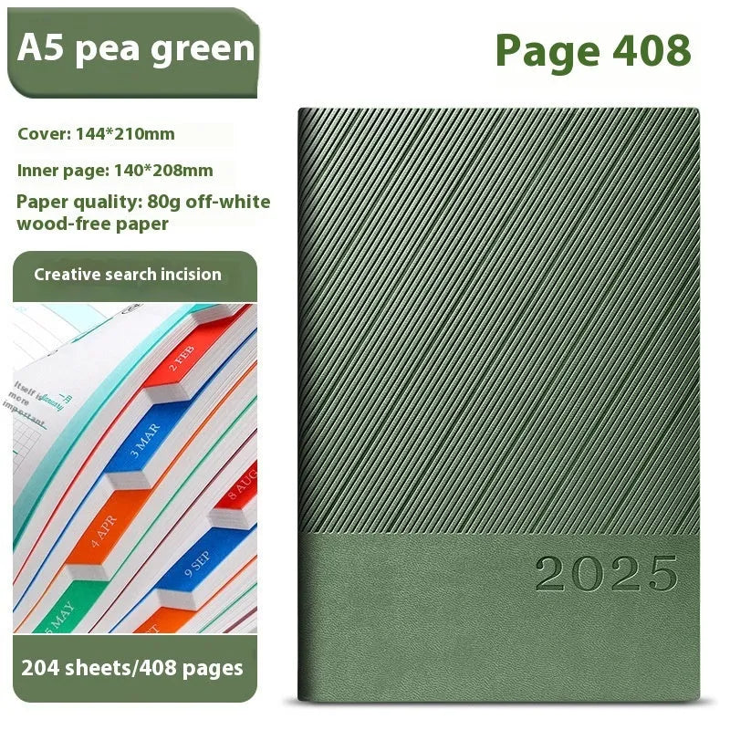 A5 business notepad with striped PU leather cover open on 80g wood-free paper, shown in Sky Blue colour.