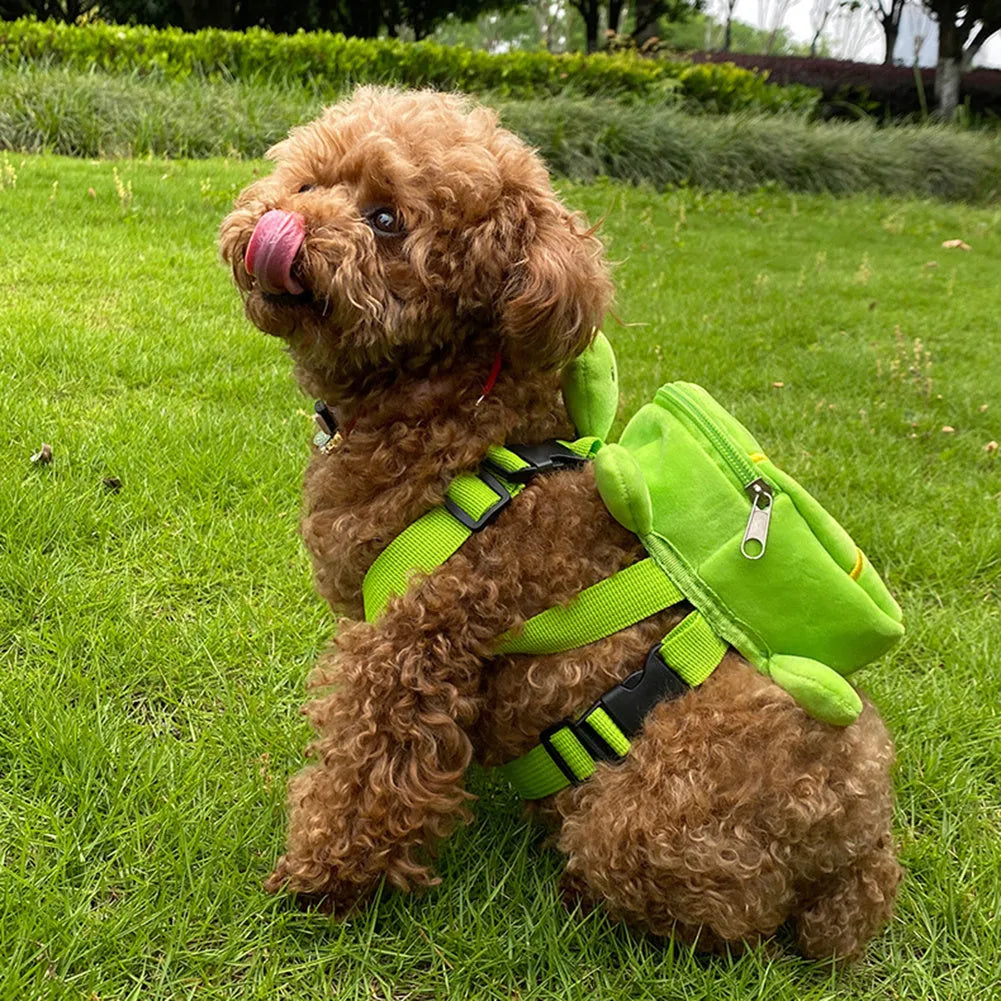Cartoon turtle shape dog backpack harness vest in velvet material with metal zipper