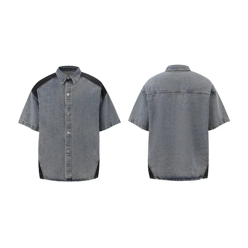 Retro washed denim jacket and shorts set in blue polyvinyl alcohol fibre fabric for summer streetwear