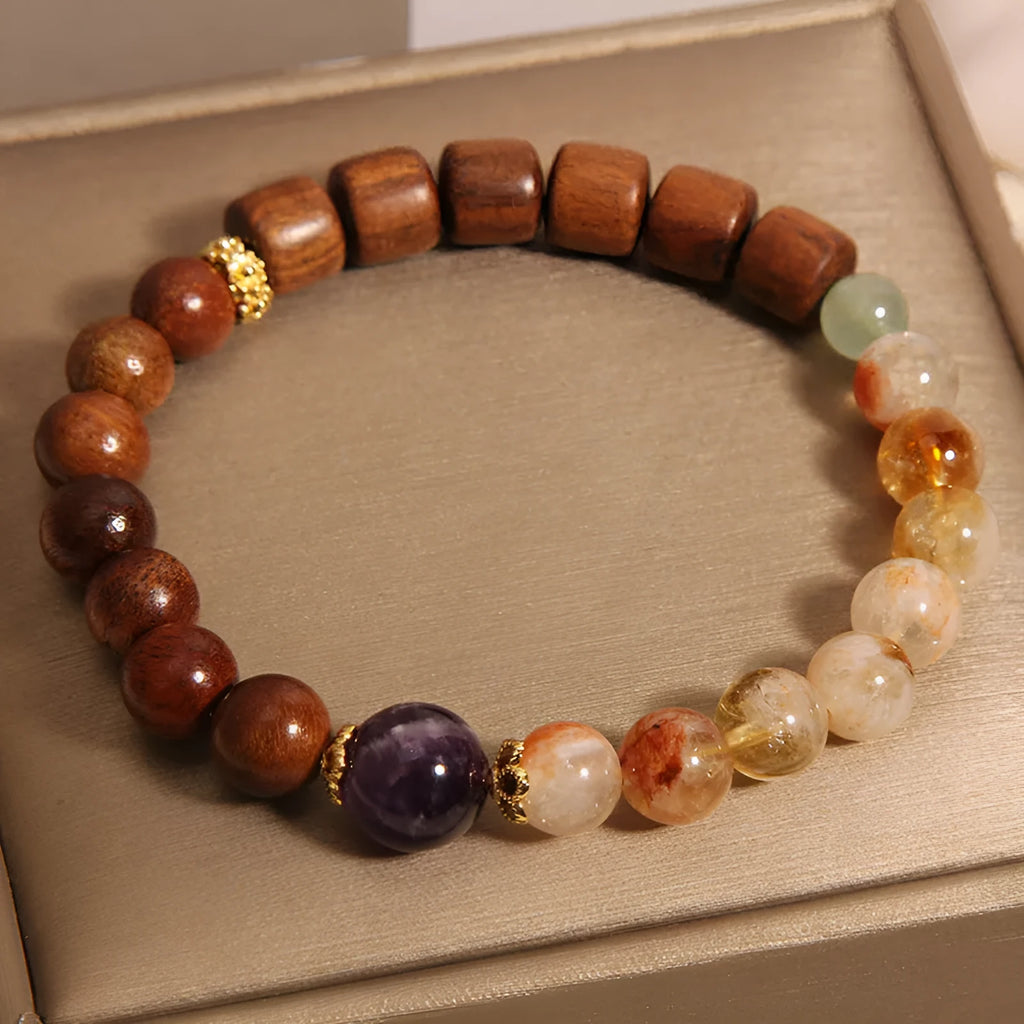 Yellow tower crystal amethyst bracelet with pearl rhinestone pastoral sequins for women