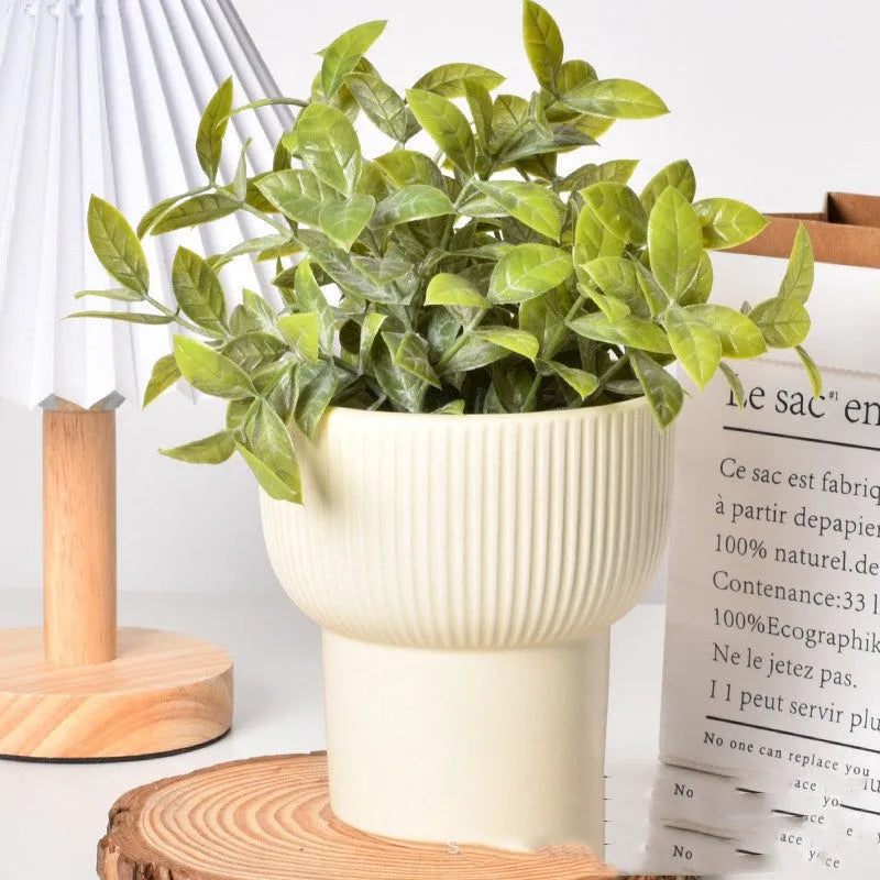 Roman column matte yellow ceramic flower pot with self-absorbent water-saving design