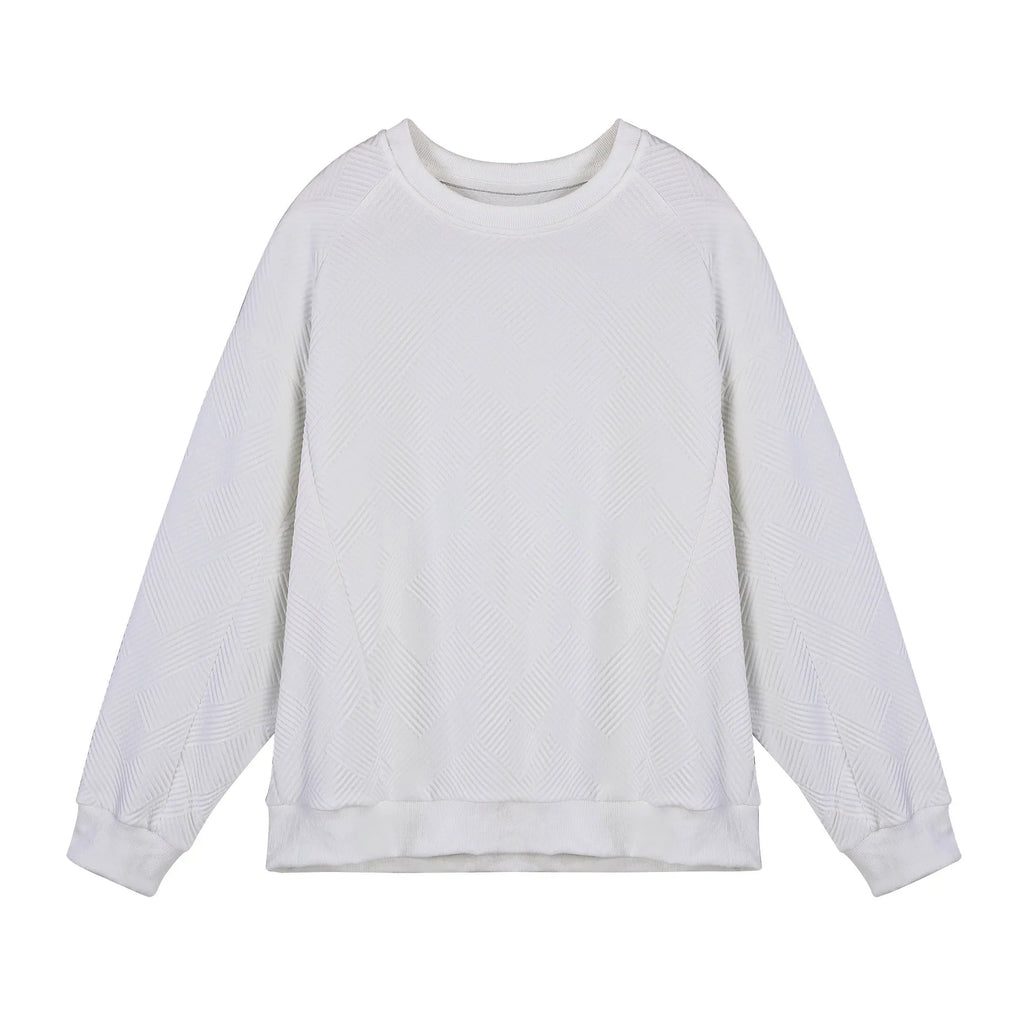 Men's twill jacquard loose fit round neck sweater solid colour