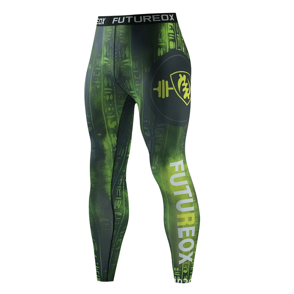Man wearing a slim fit, long-sleeve ZF016 printed sports suit for running and fitness activities.
