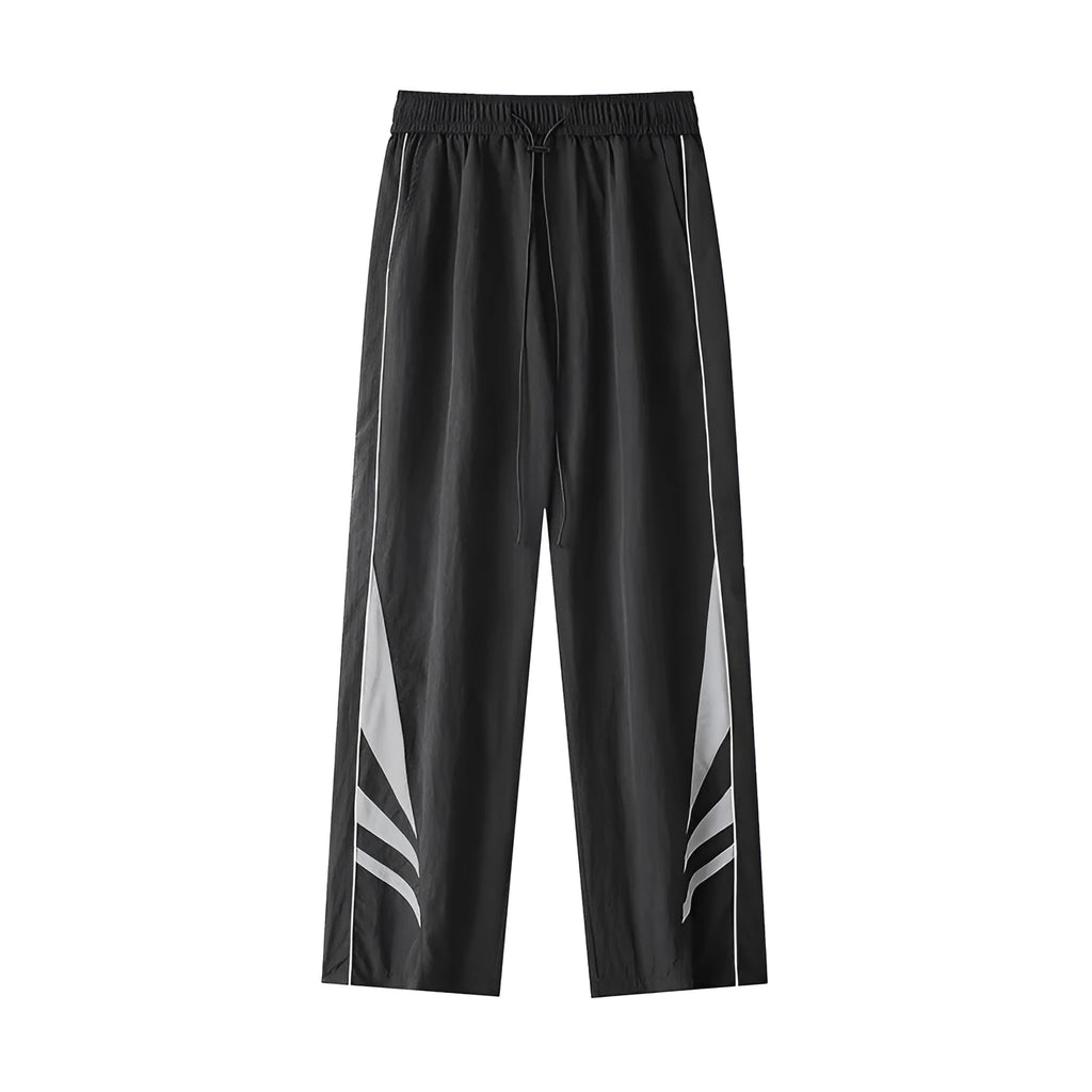 Men's black straight leg casual trousers with elastic waist for summer wear
