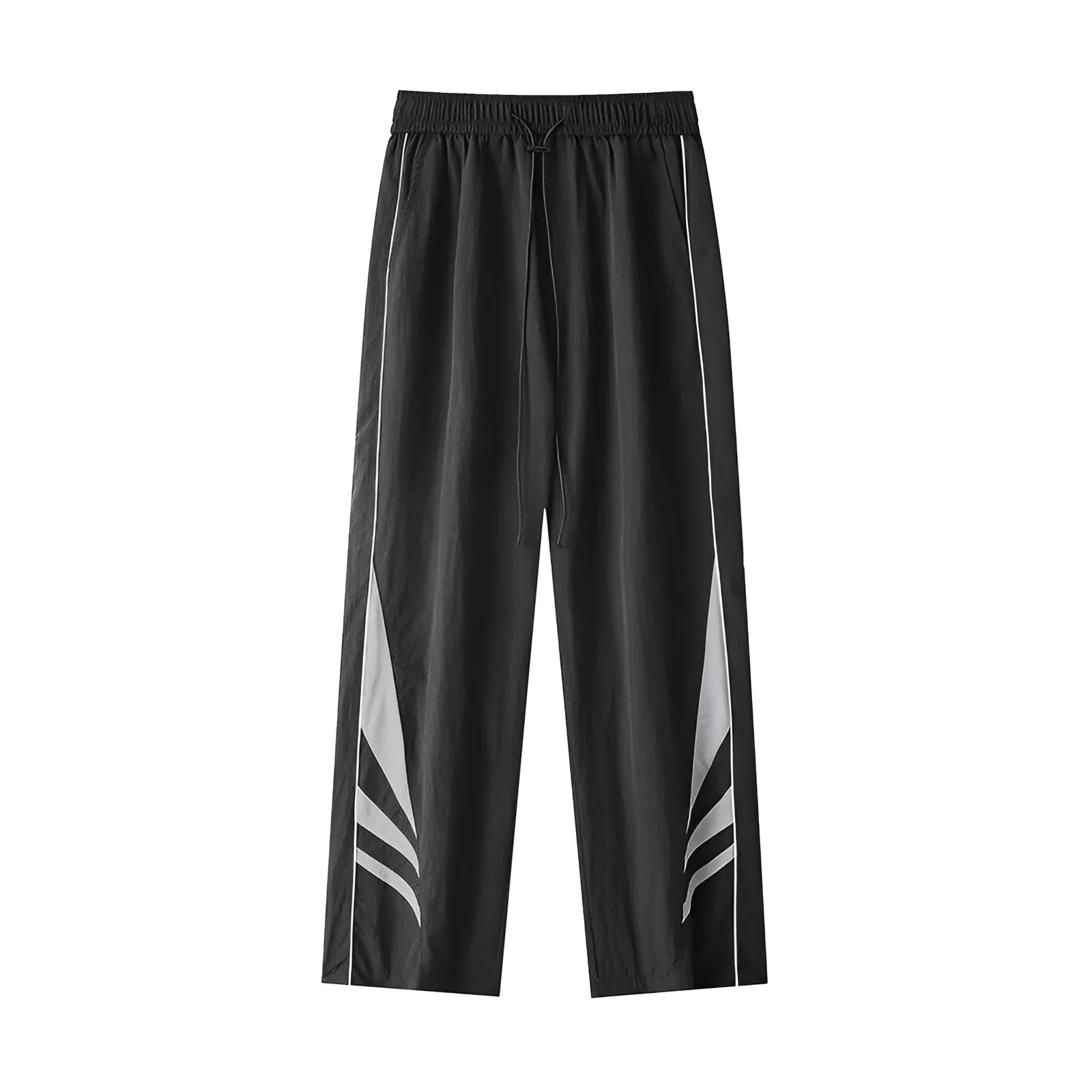 Men's black straight leg casual trousers with elastic waist for summer wear