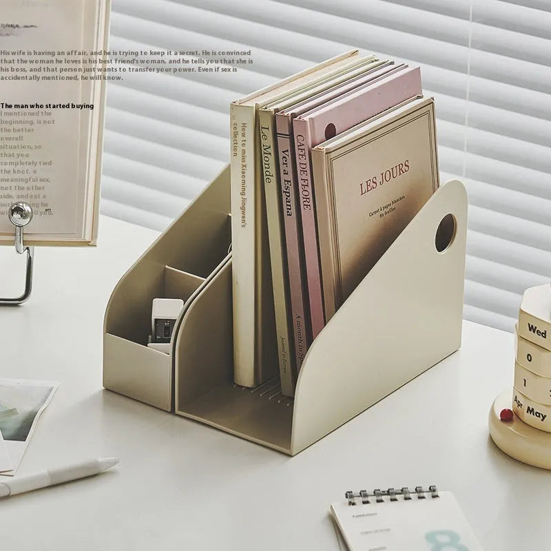 Plastic desktop storage box set with two-tier grid compartments in Milk Coffee colour