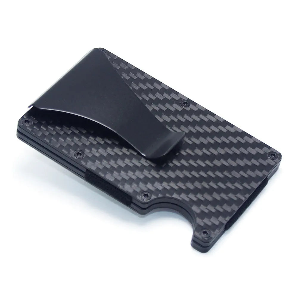 Geometric carbon fibre and aluminium card holder for bank cards and notes, 8mm thick.