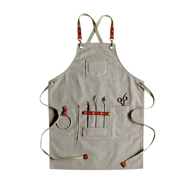 Canvas cross strap apron in solid colour, free size, for cafe, baking, gardening work