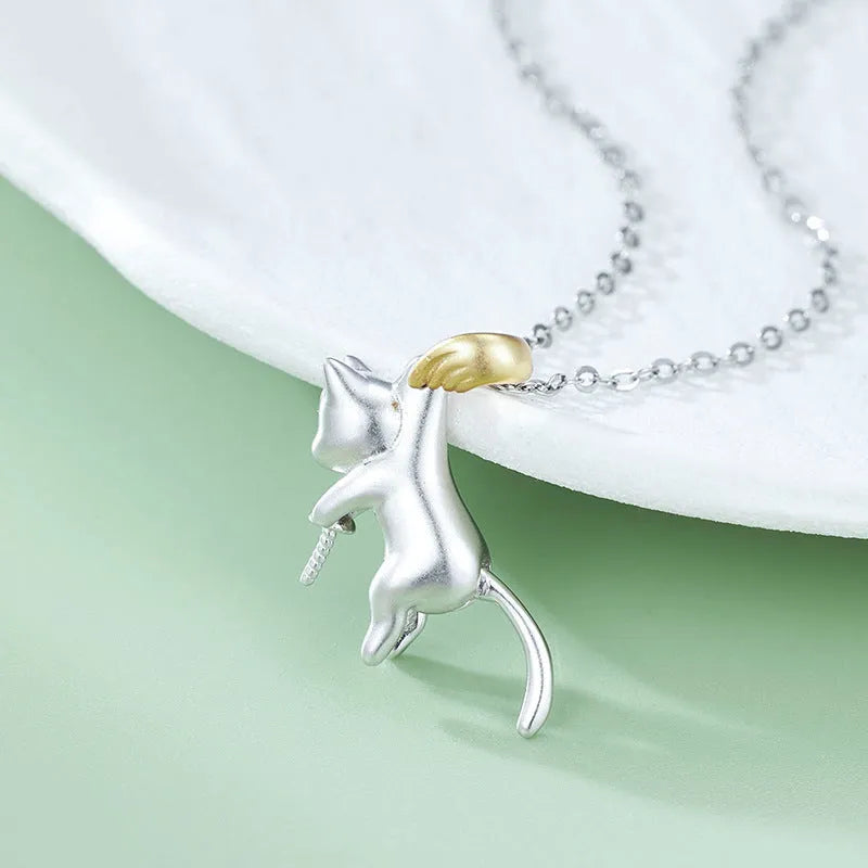 925 sterling silver clavicle necklace with cat charm pendant for office wear