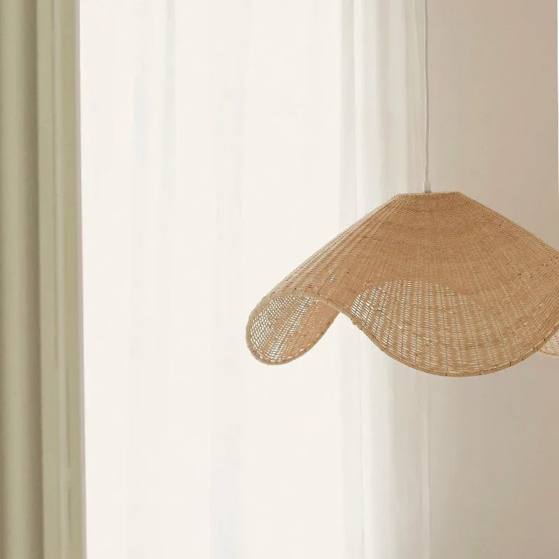 Handmade bamboo rattan chandelier with LED light source, natural straw rattan and willow shade, warm light, 60cm diameter