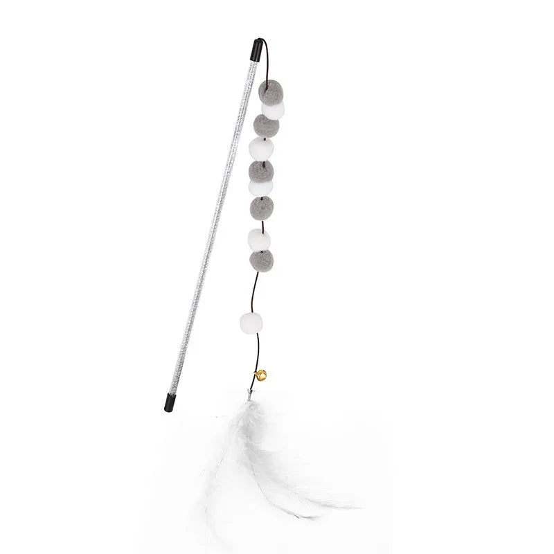 Colourful cat teaser interactive toy rod with bell and feather attachments
