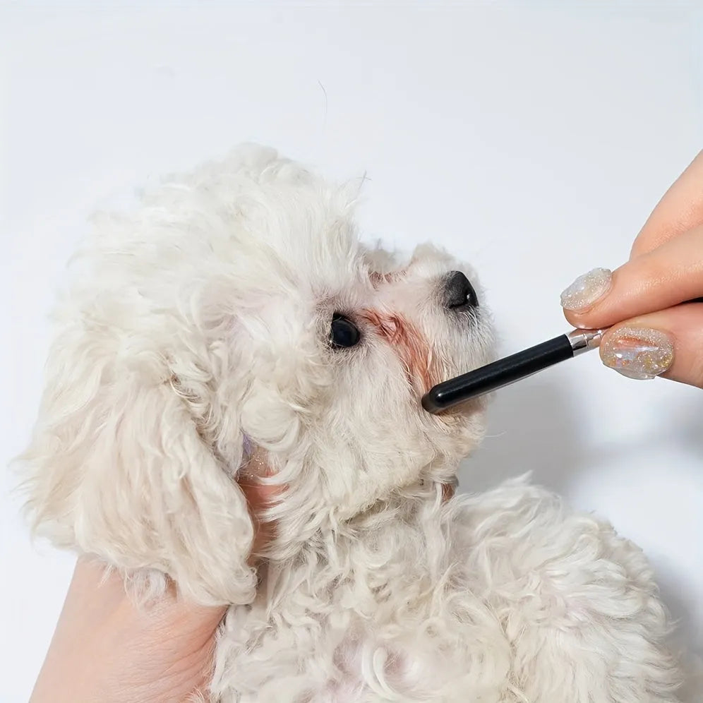 Black pet grooming brush with comb for tear stain removal and hair grooming on dogs and cats