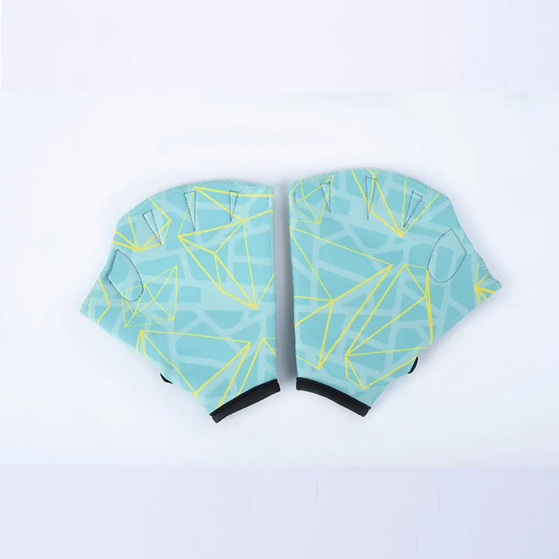 Green print duck feet webbed swimming gloves for outdoor water sports training
