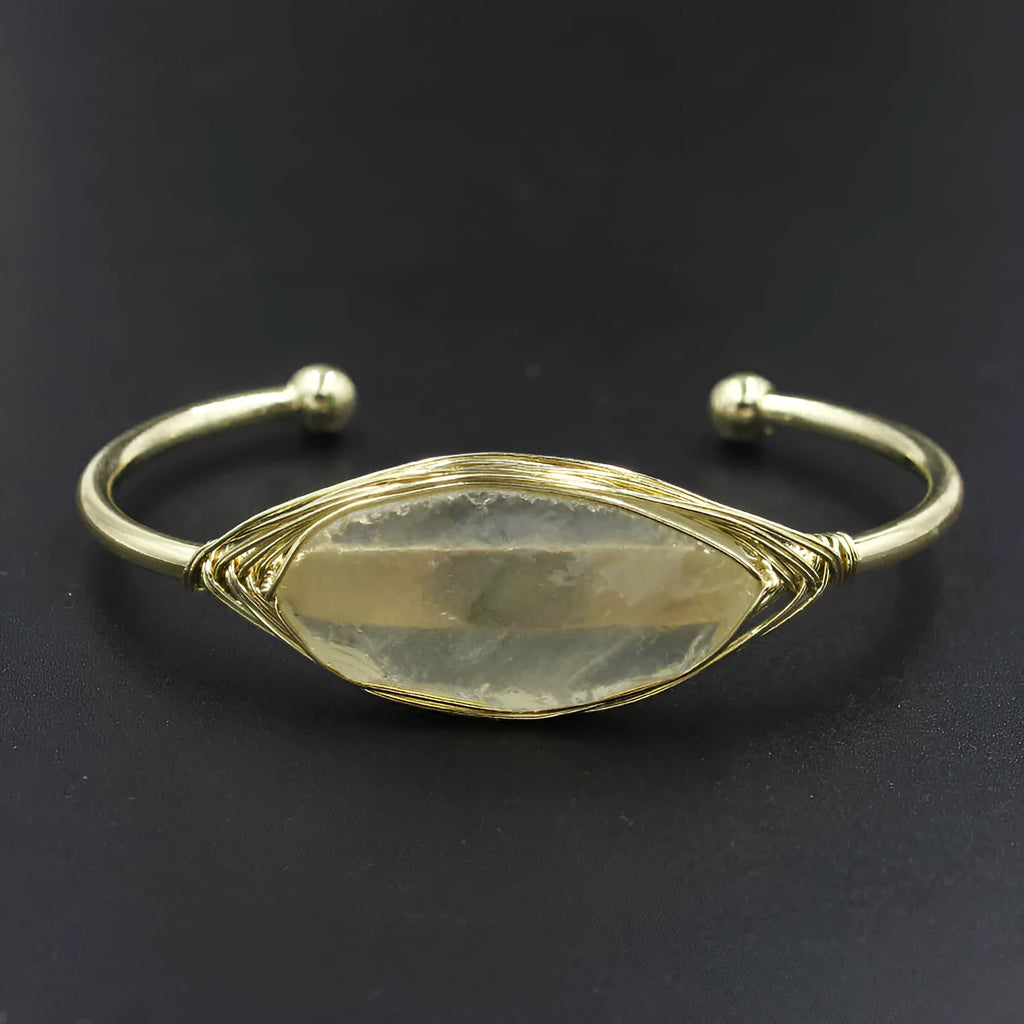 Natural raw gemstone winding bracelet with 8mm amorphous crystal beads in ethnic style design