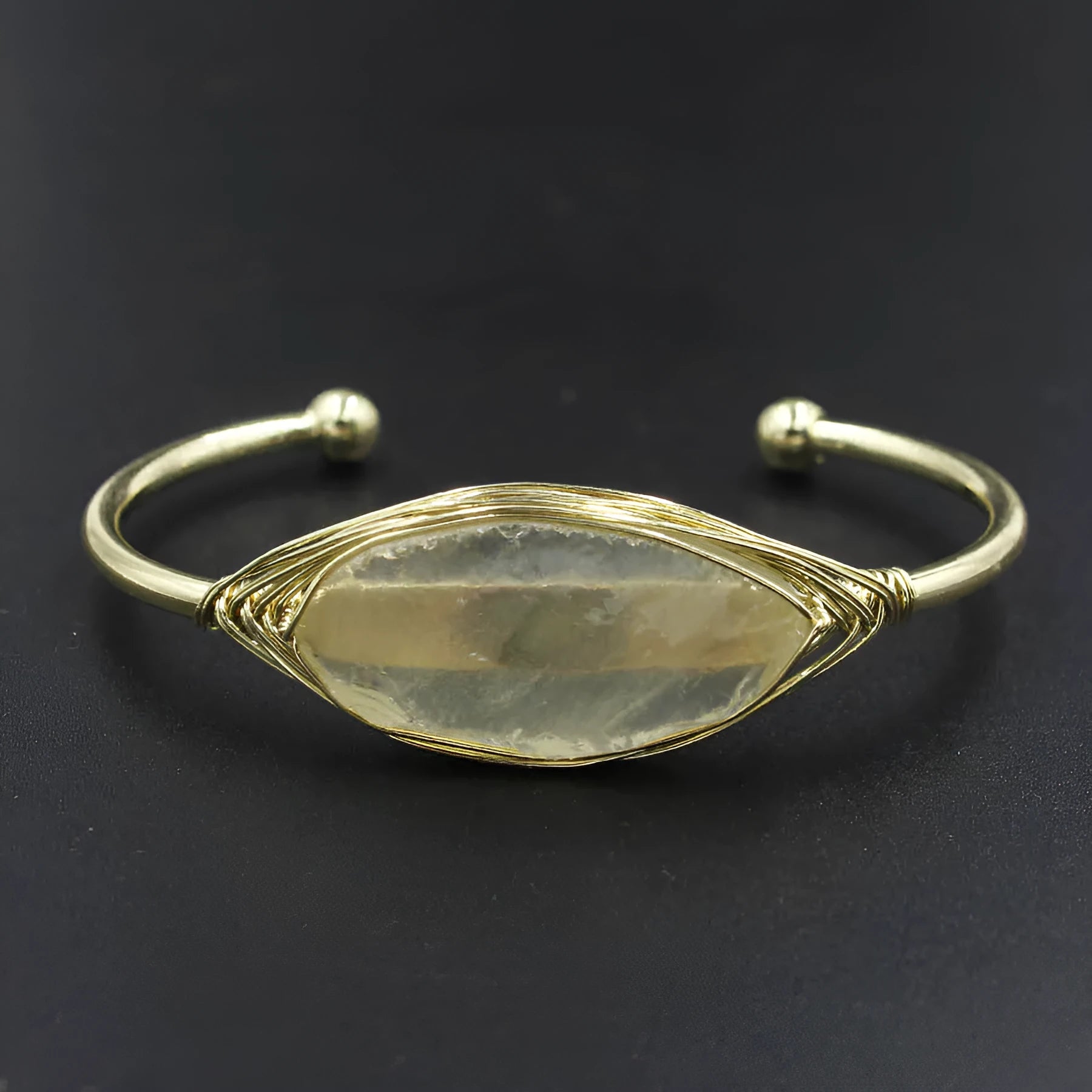 Natural raw gemstone winding bracelet with 8mm amorphous crystal beads in ethnic style design