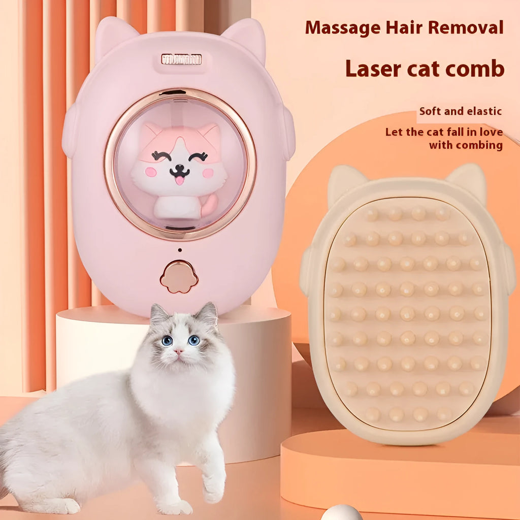 Multifunctional pet comb with laser in pink and yellow ABS plastic for cats and dogs