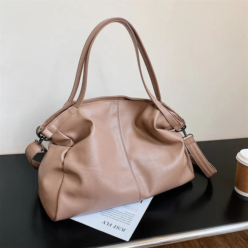Large soft surface PU messenger tote bag in black with shoulder strap and zipper