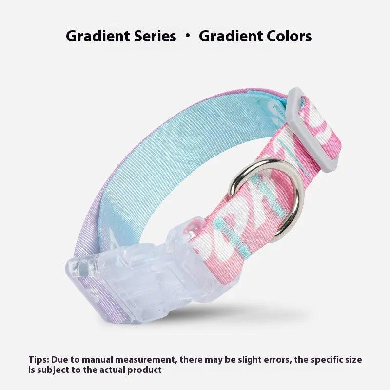 Adjustable nylon dog collar with cartoon gradient printing in gradient colour and panda green options