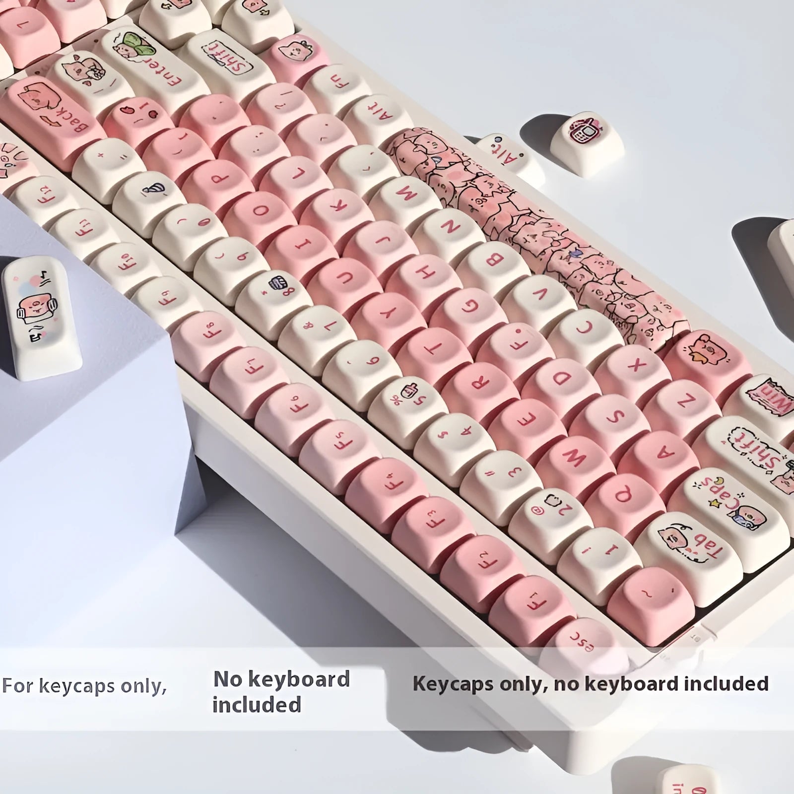 Pink PBT plastic keycap with a cute sublimated pig design on the top and sides.