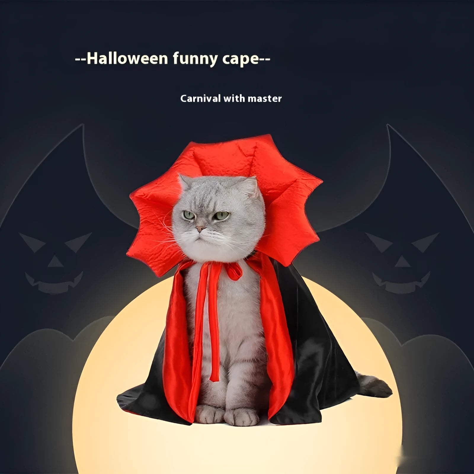 Black and red Halloween pet costume for small cats and dogs made from polyester fabric