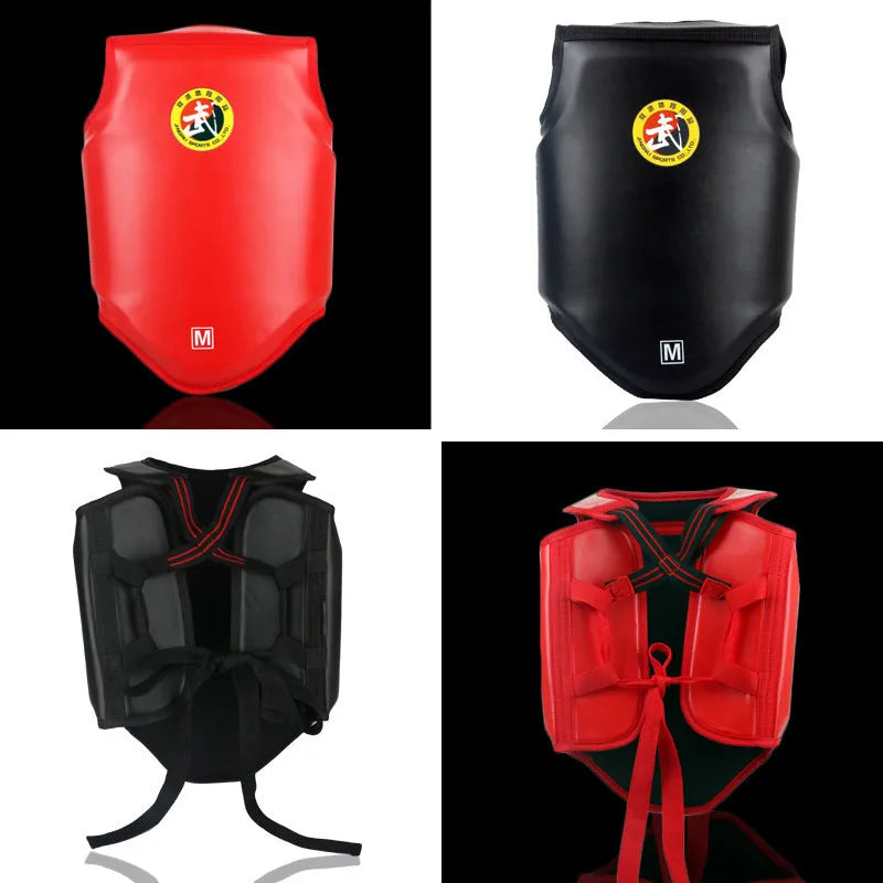 Boxing helmet and one-piece chest protector in PU material, black colour, with adjustable fit for training and competition