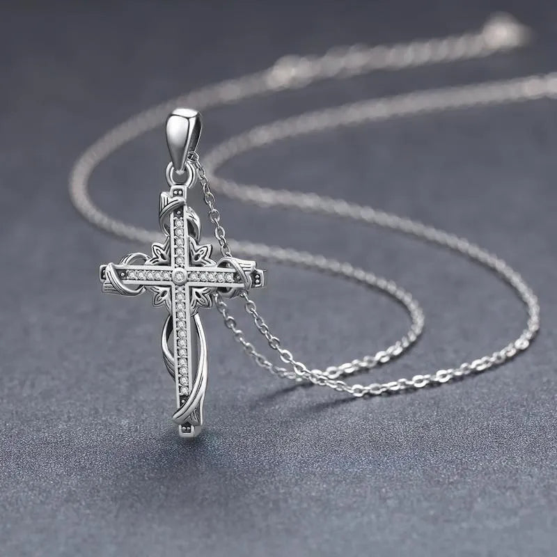 925 sterling silver cross pendant necklace for women, silver colour, 26mm by 17.5mm, 3g weight