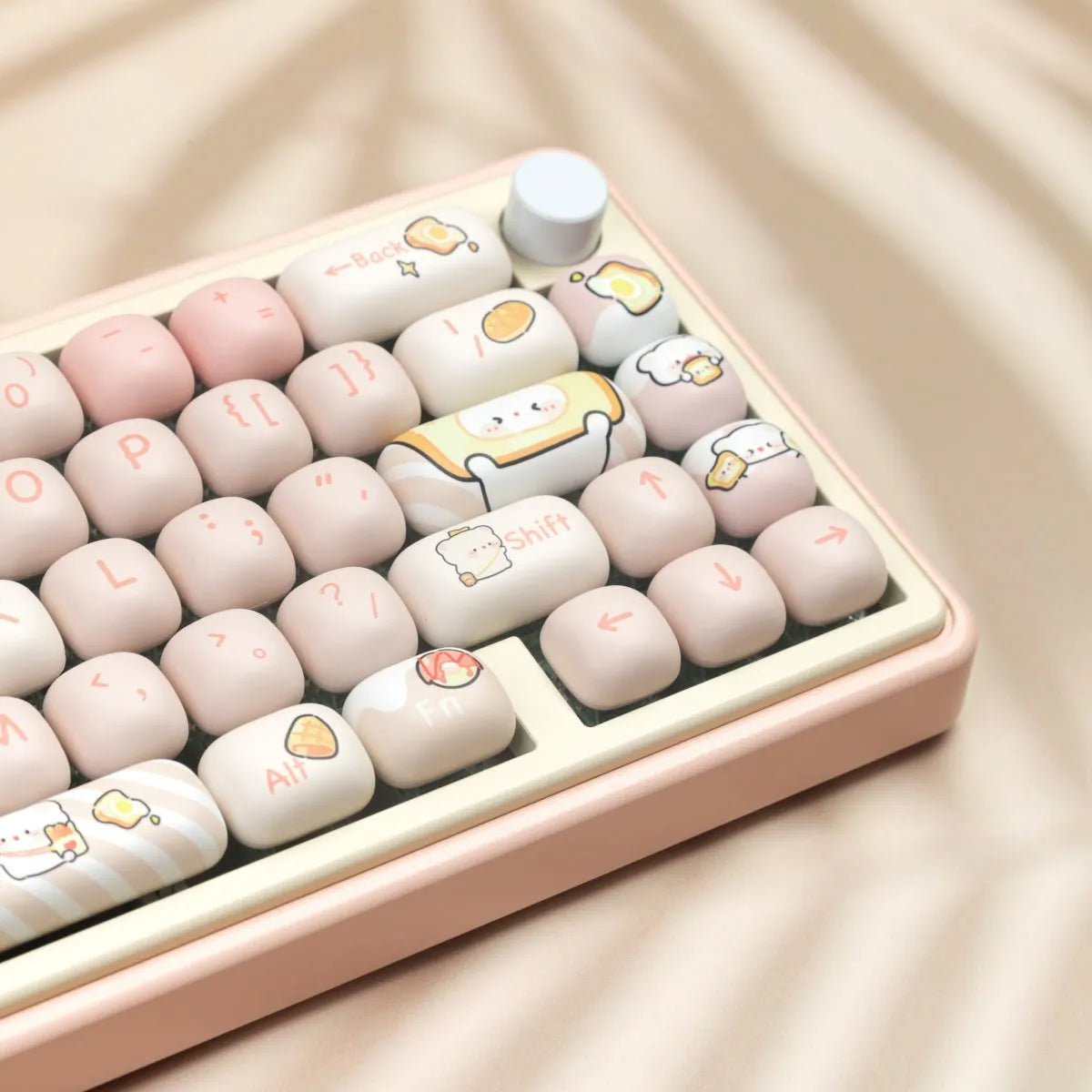 PBT mechanical keyboard key cap set with bread bear artwork in MOG height profile