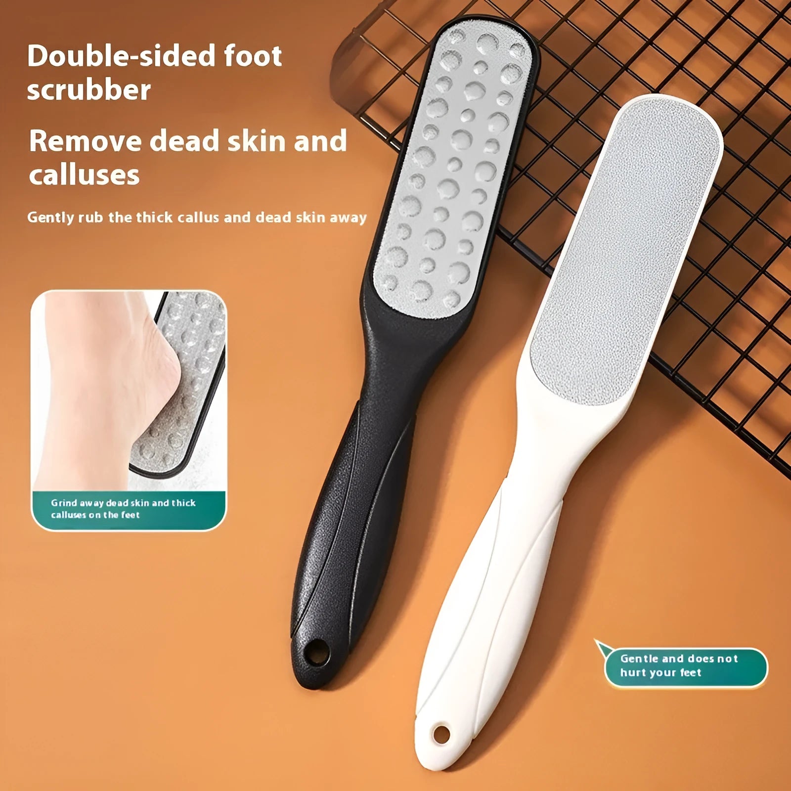 Foot grinder tool with stainless steel sandpaper filing surface and foot gear pads for callus removal