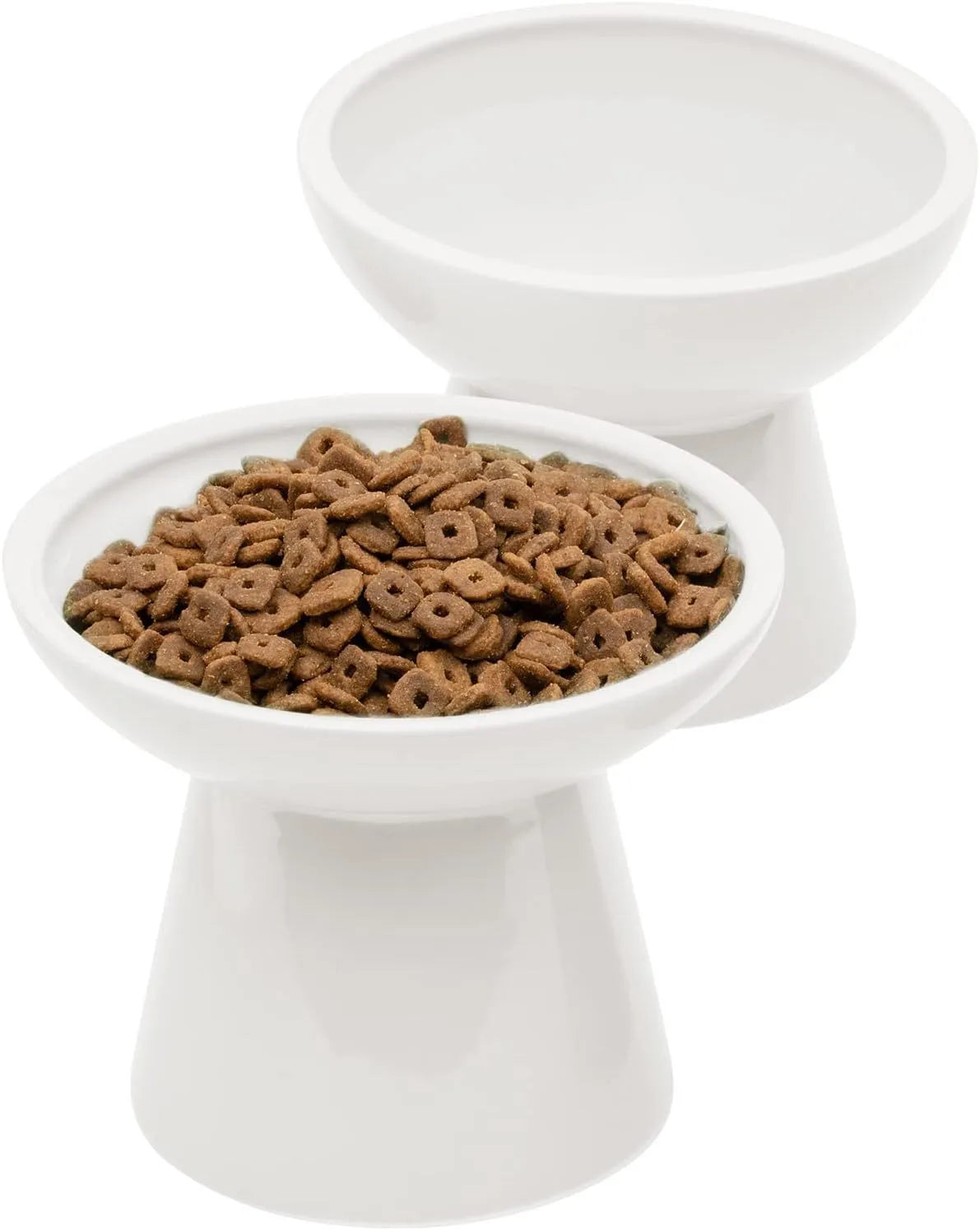 Elevated ceramic cat bowl in blue with wide 16cm diameter shallow design