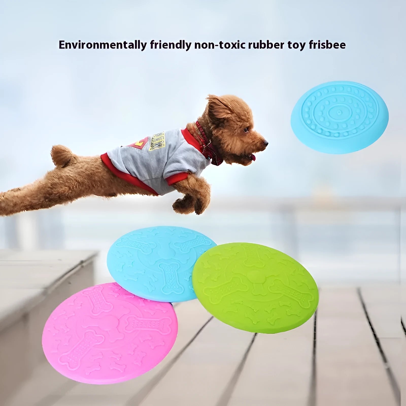Rubber pet dog toy Frisbee flying disk in plastic, small size lake blue colour