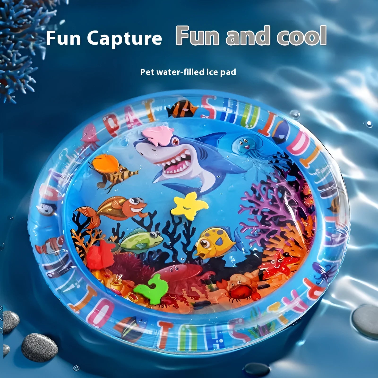 PVC inflatable water cushion pet cooling bed in dolphin design