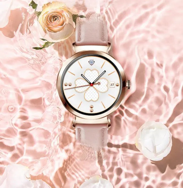 Zinc alloy smart bracelet ladies jewelry watch with 1.28 inch screen in gold, compatible with Android and iOS