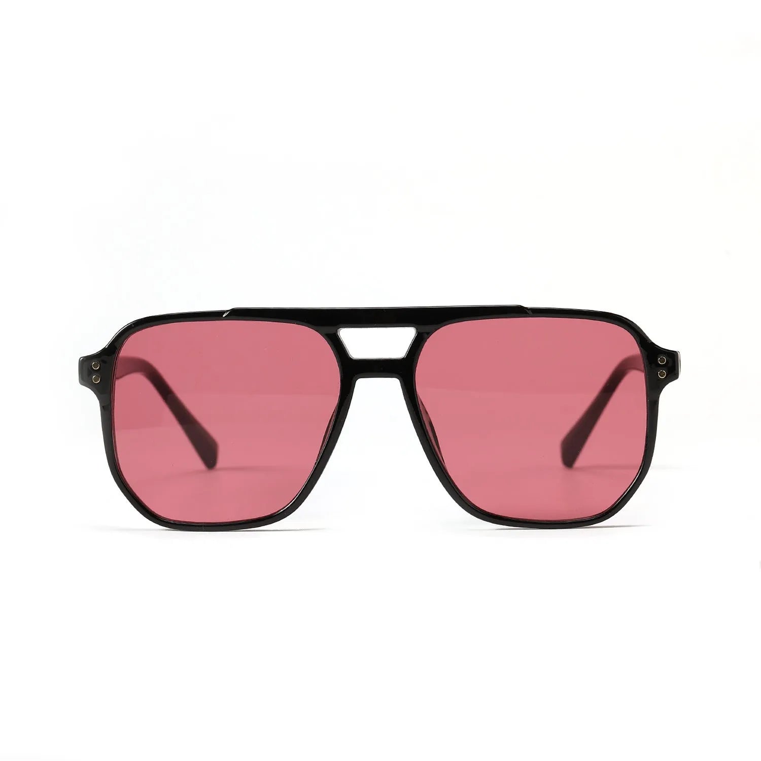 Square double beam fashion sunglasses for women in bright black all grey colour with UV400 protection.