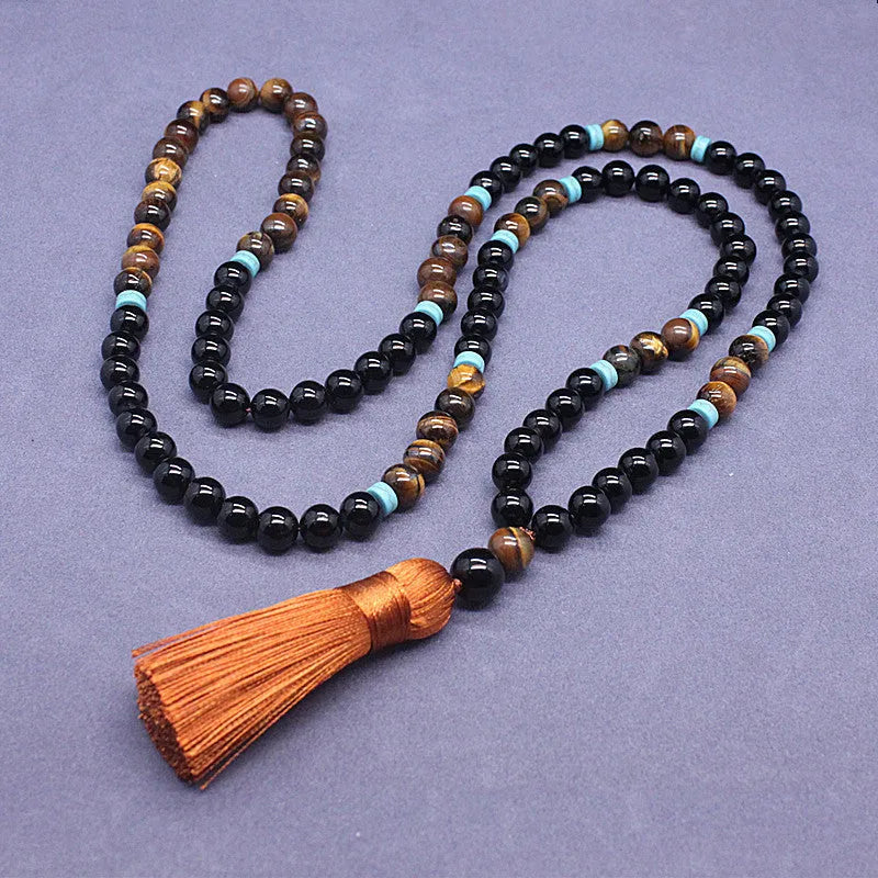 Natural agate jewellery set with Tiger eye stone ornament showing bracelet and necklace pieces