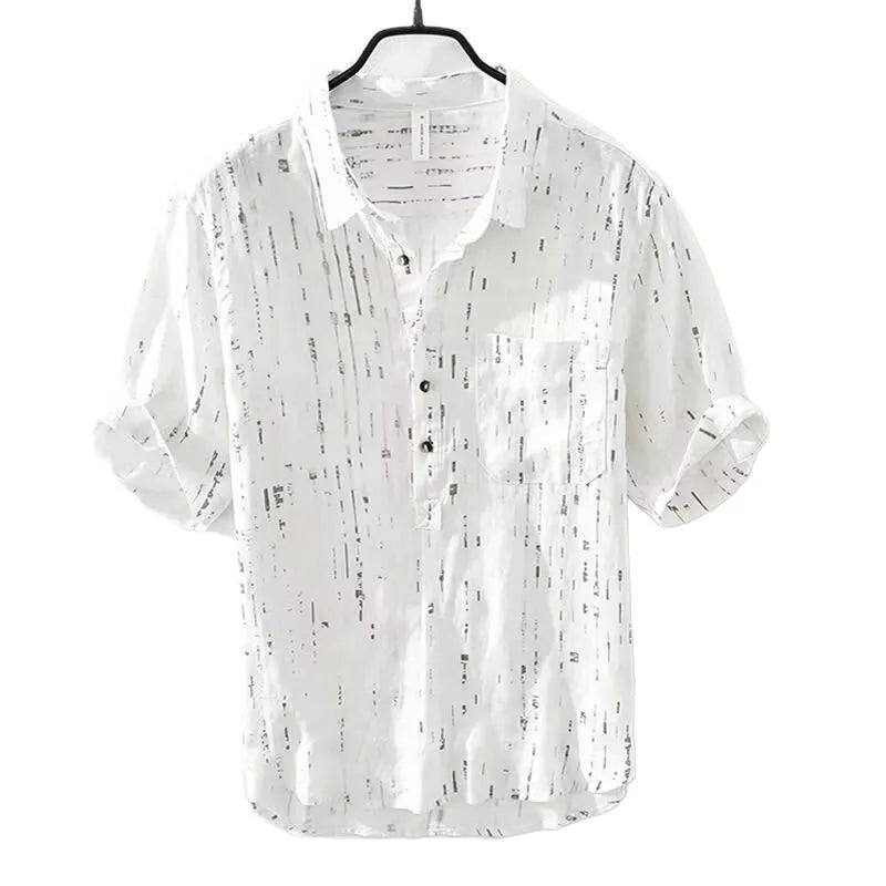 Men's black loose fit lapel collar polo shirt for summer casual wear