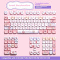 Sweet Cotton Candy coloured PBT keycap set for mechanical keyboards laid out in pink and blue pastel tones.
