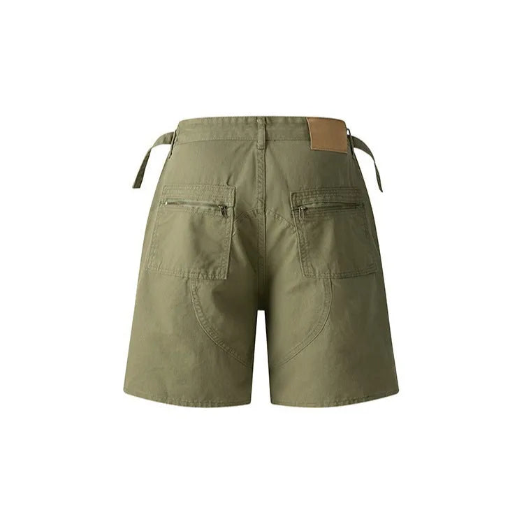 Retro workwear shorts in washed cotton cloth with loose fit and zipper waist in multiple colours