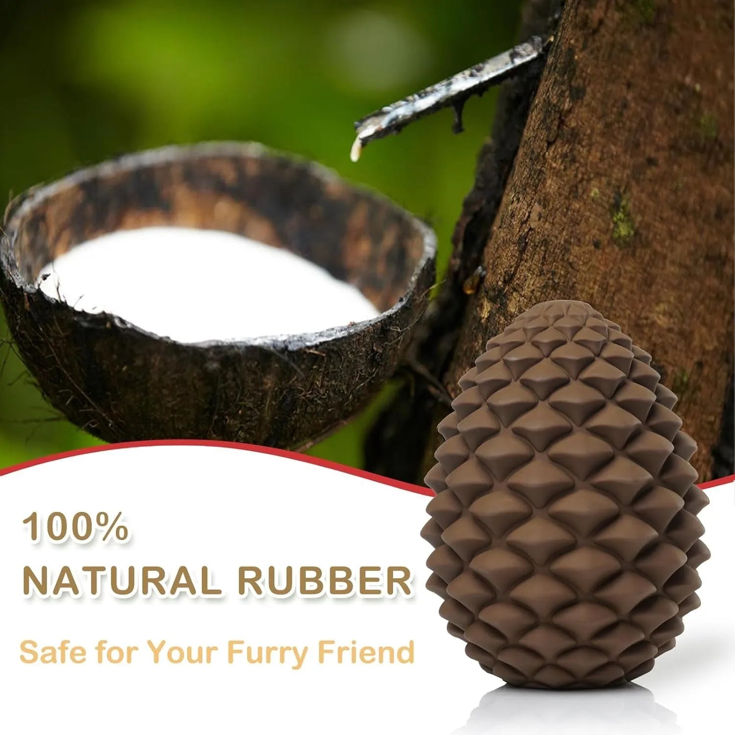 Yellow natural rubber pine cone dog toy with treat dispenser for medium to large breed dogs