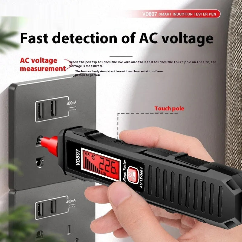 Portable high-sensitivity zero line detection pen with LCD display and plastic body in black colour