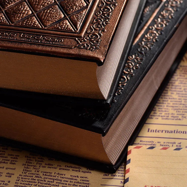 A4 embossed faux leather notepad with three-dimensional textured cover in bronze colour