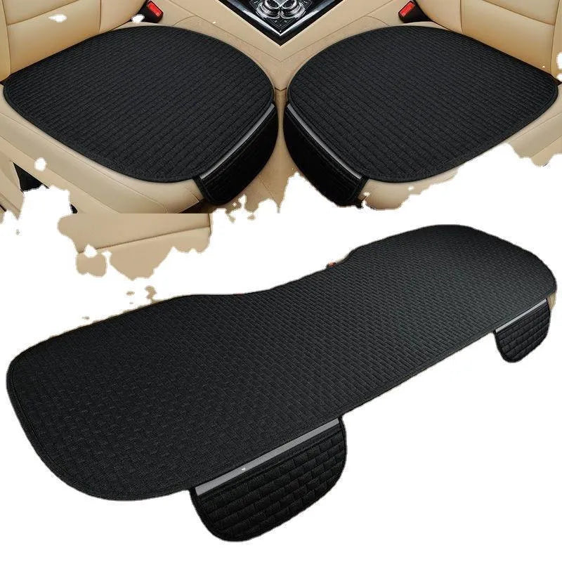 Linen plaid car seat cushion shown in charm coffee colour, featuring a hemmed edge.