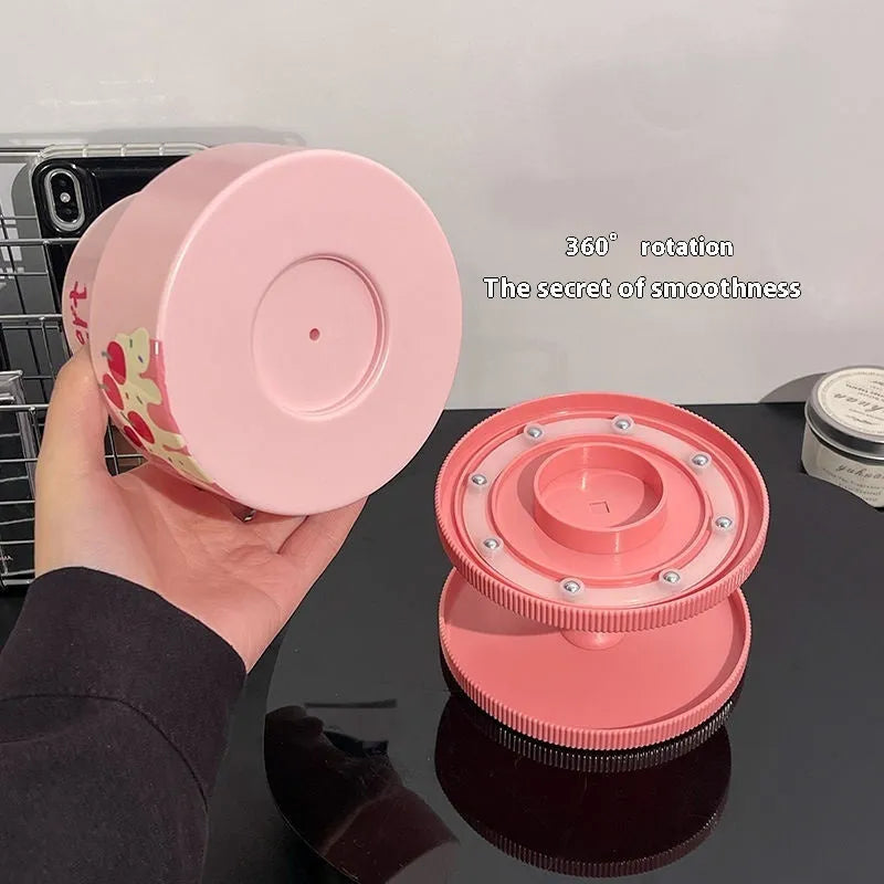 Beige rotating cosmetic brush storage barrel with internal rack, showing 18L capacity.