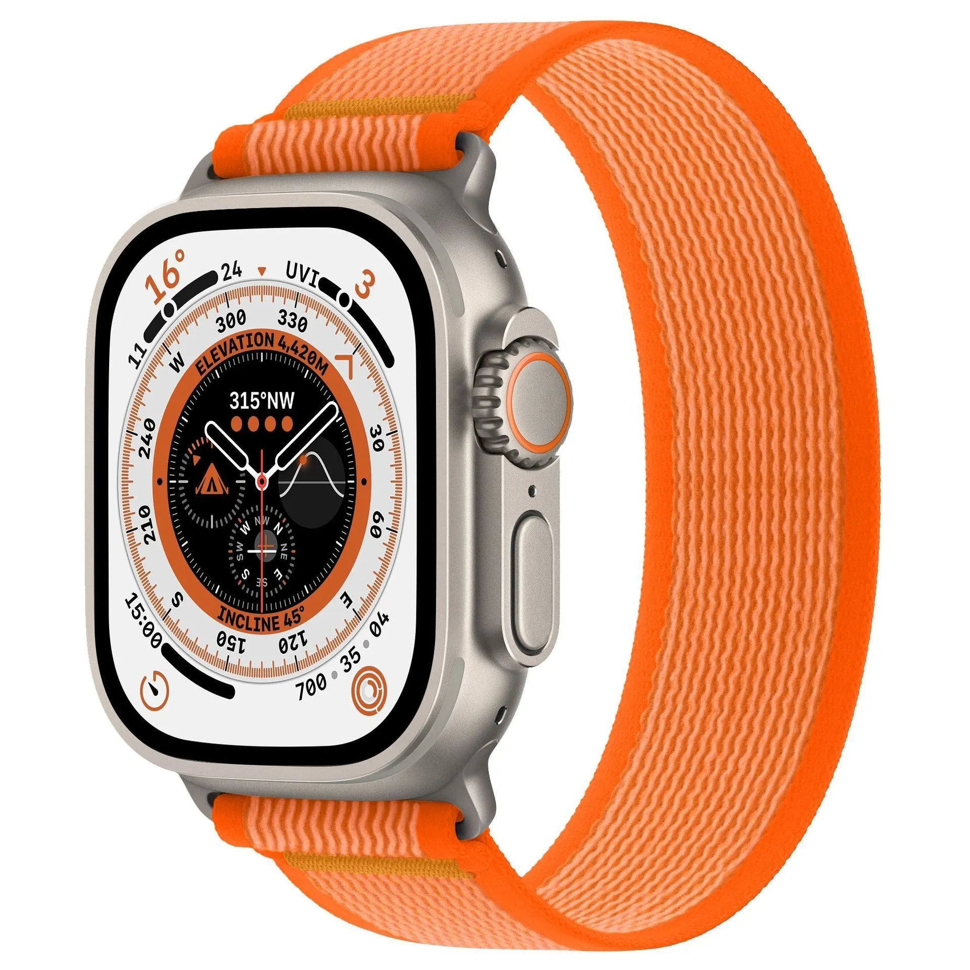 Single ring fastening nylon Apple Watch band in multiple colours showing integrated strap design
