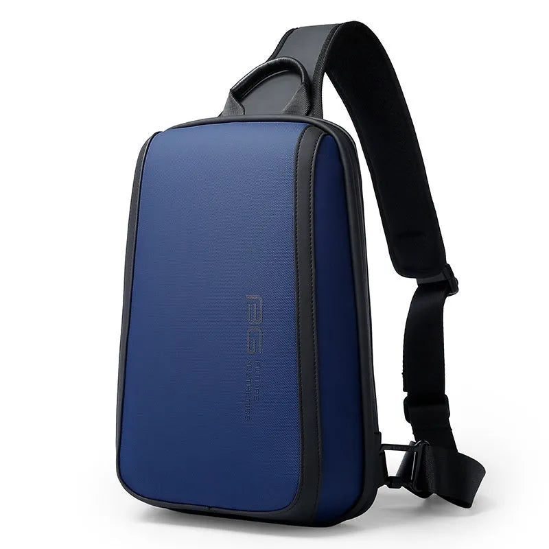 Men's blue Oxford cloth chest bag with adjustable shoulder straps