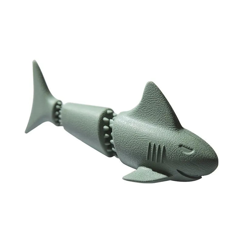 Deep sea shark shaped rubber dog toy in blue or green colours for food leakage control