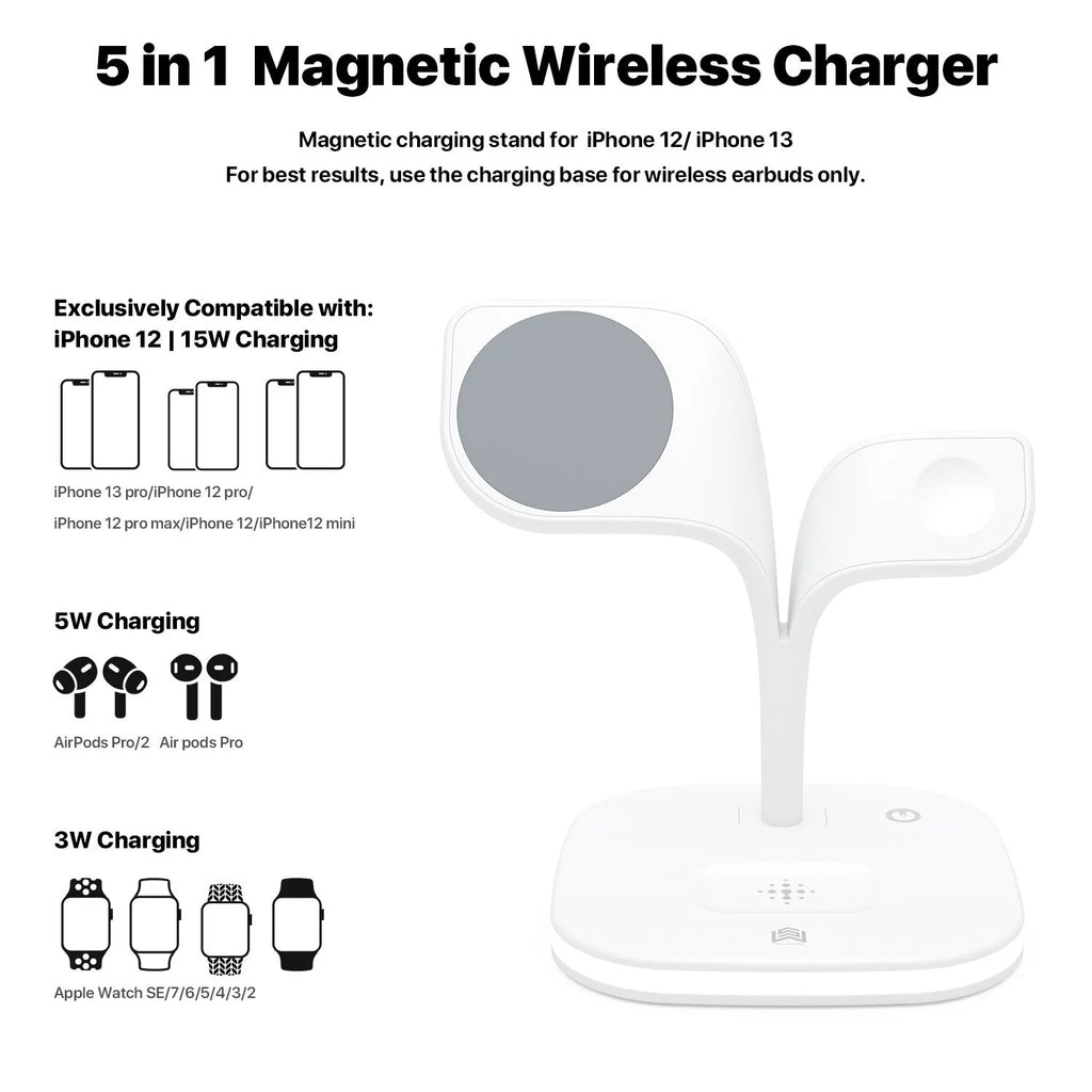 3-in-1 wireless charger stand for phone watch headphone in black on desk