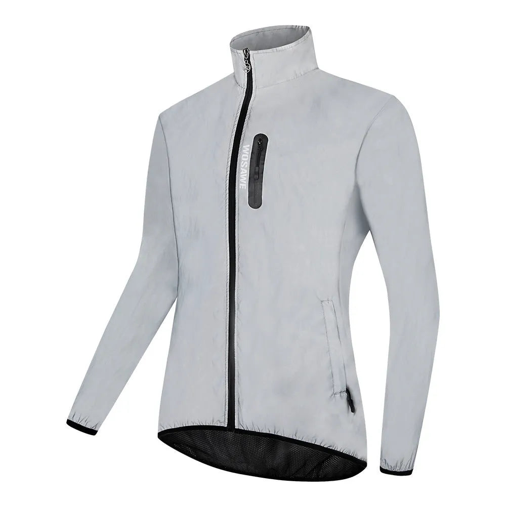 Silver waterproof polyester long sleeve windproof jacket shown flat