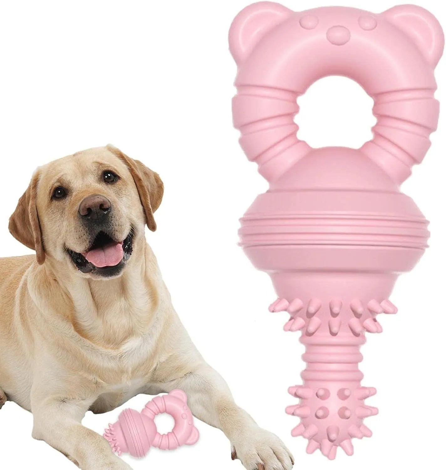 Blue rubber dog chew toy with concave-convex texture for teeth cleaning, 13.5cm size